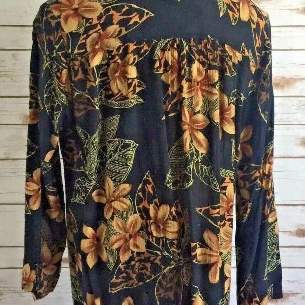 SEQUEL Women Long Sleeve Floral Black & Brown Collarless Cardigan Blouse Size 6 - Picture 3 of 10